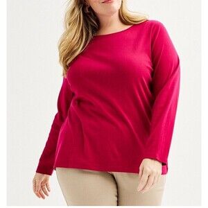 Croft & Barrow Plus Size 3X Long Sleeve Crewneck T-Shirt Red Berry Women's